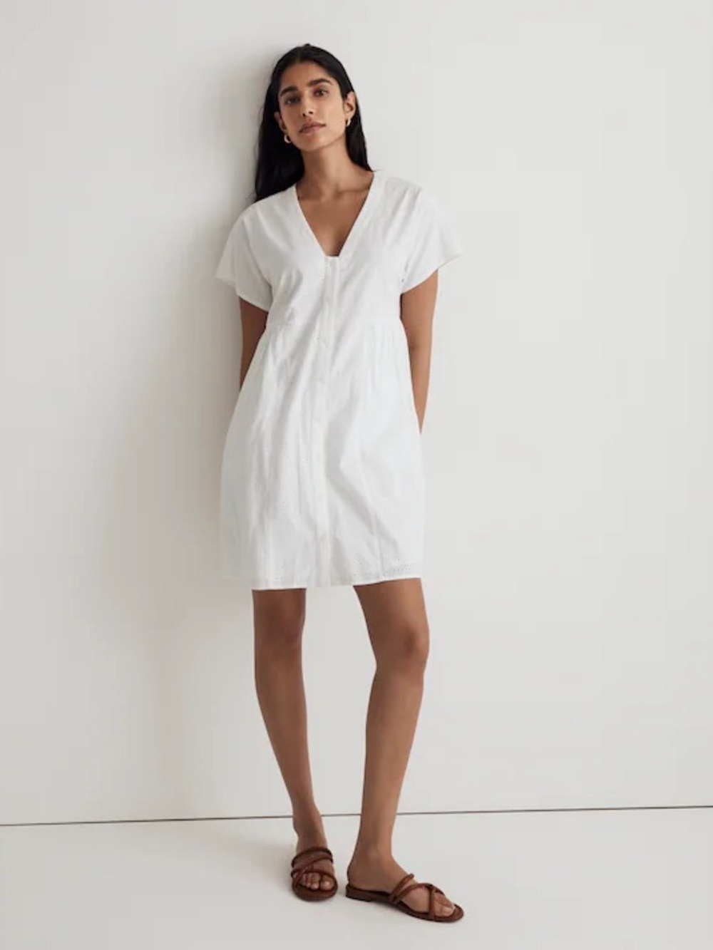 Madewell Eyelet Button Front Dress White Size Large NWT